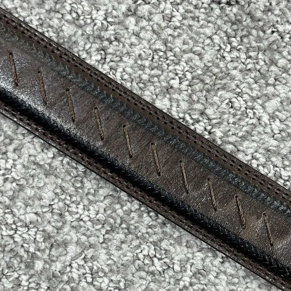Remo Tulliani Belt Mens 38 Brown Leather Dress Stitch Buckle USA Made